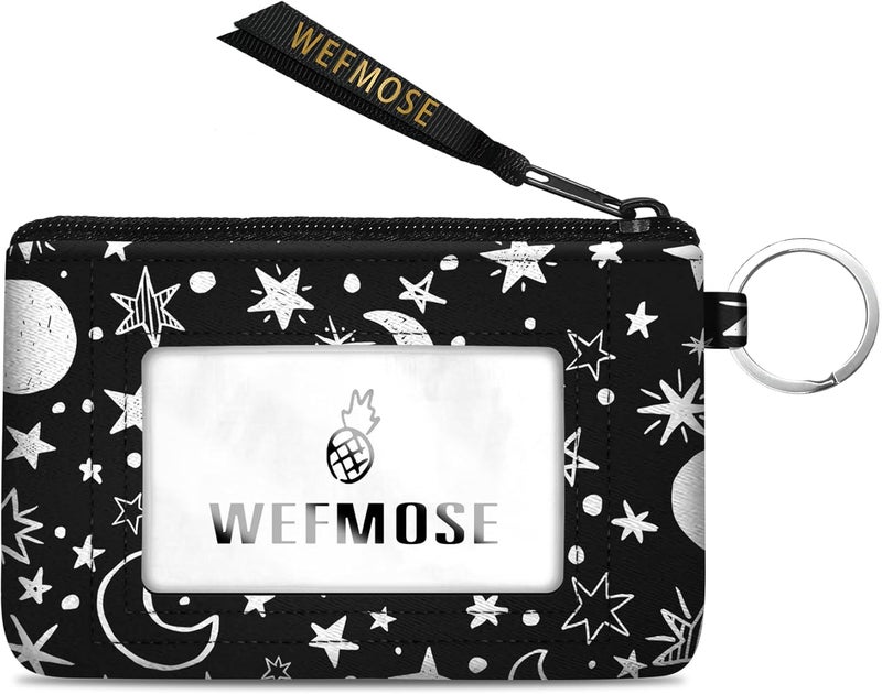 WEFMOSE Small Wallet Keychain with Clear ID Window Zipper Cute ID Case Coin Purse for Women Water Resistant Coin Pouch-Moon and Star Keychain Wallet - Image 1